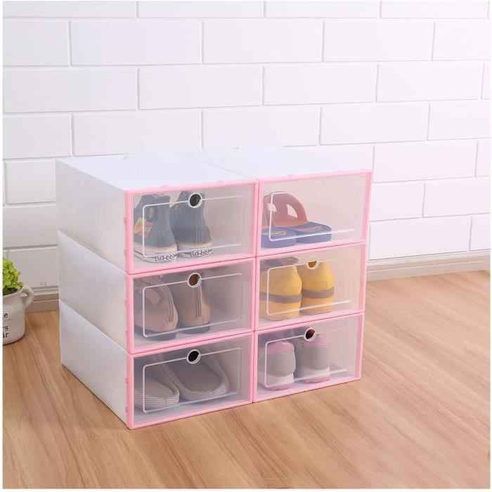 Lot De 6 Boîtes à Chaussures Transparentes Empilables – Rangement Poussière Design Plastique Pour Placard
