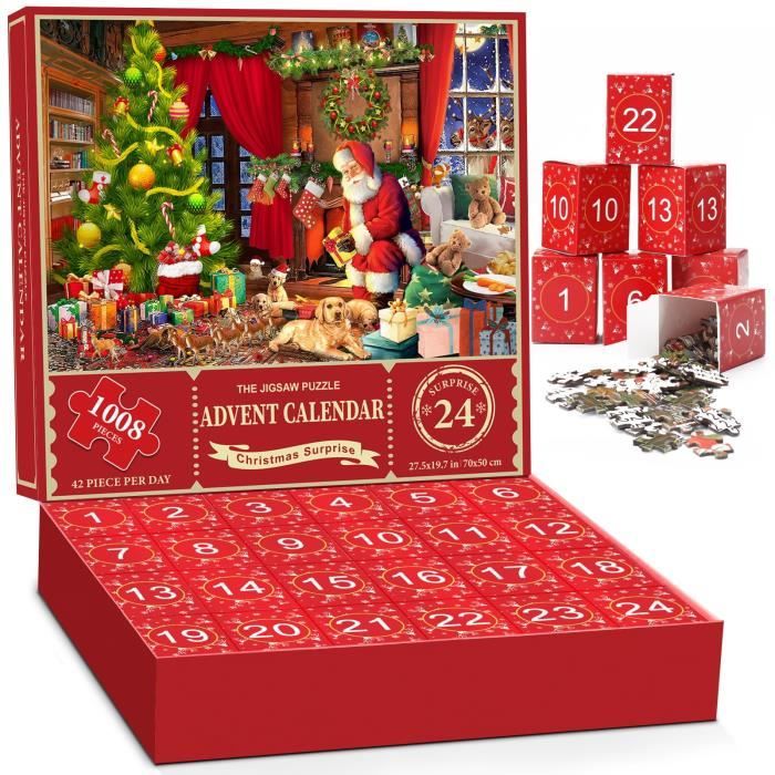 Calendrier De L'Avent 2025 Puzzle 1008 Pièces - 24 Boîtes à Ouvrir Jusqu'à Noël - Thème Père Noël - Pour Adultes Et Enfants