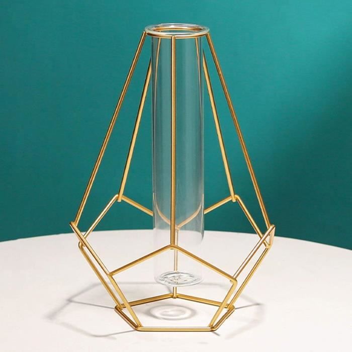 Support Floral Élégant En Verre Et Fer Noir - Petit Vase Terrarium Moderne Pour Fleurs Et Décoration Intérieure
