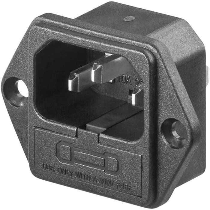 uxcell Adaptateur de prise C14 à montage sur panneau AC 250 V 10 A/15 A 3 broches IEC Connecteur d'alimentation Prise à angle droit