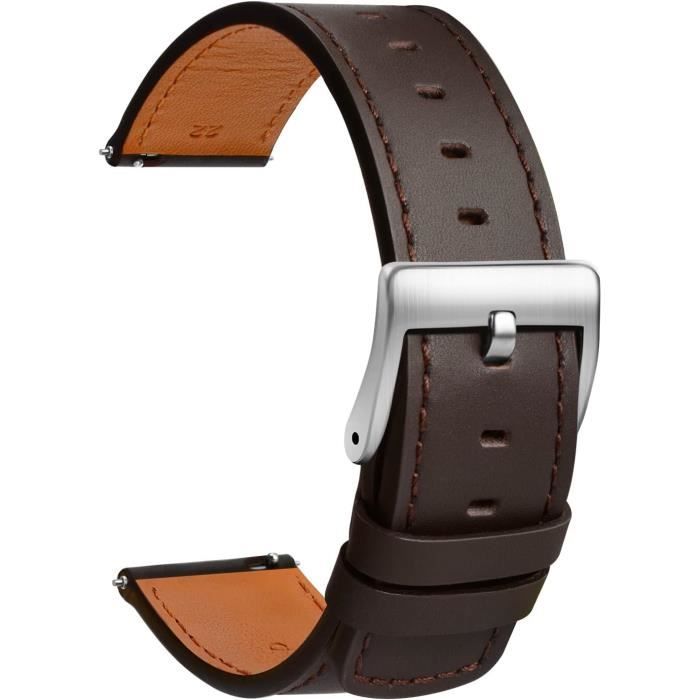 Bracelet De Montre Cuir 20mm Bleu Marine Avec Coutures Blanches Et Boucle Métal - NEUF