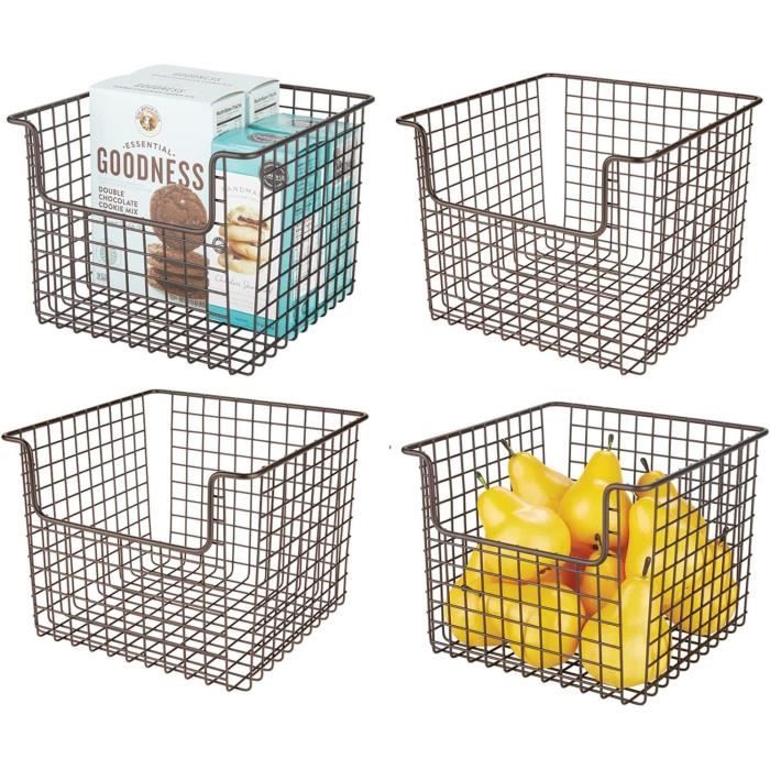 Panier Mural En Fil Métal Avec Plateau Bois - Rangement Déco 25x10x17cm