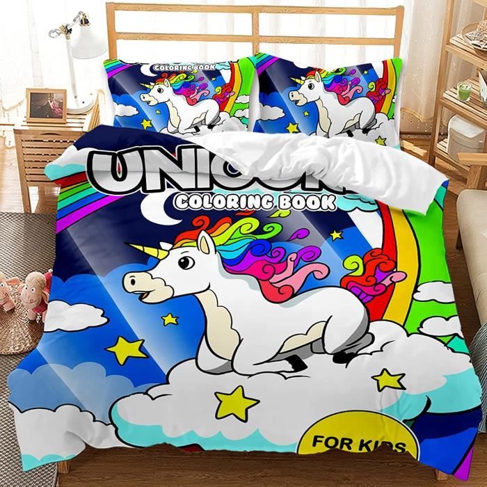 Housse De Couette Licorne Pour Fille - Parure De Lit 3D Avec Taies D'oreiller - Douce Et Facile à Entretenir - Taille 240x220cm - 8