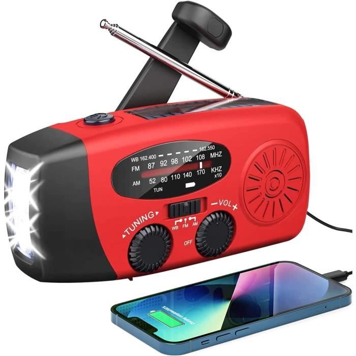 Radio D'urgence DUTTY AM/FM/NOAA - Alimentation Solaire/manivelle/USB - Lampe De Poche LED - Pour Camping/survie