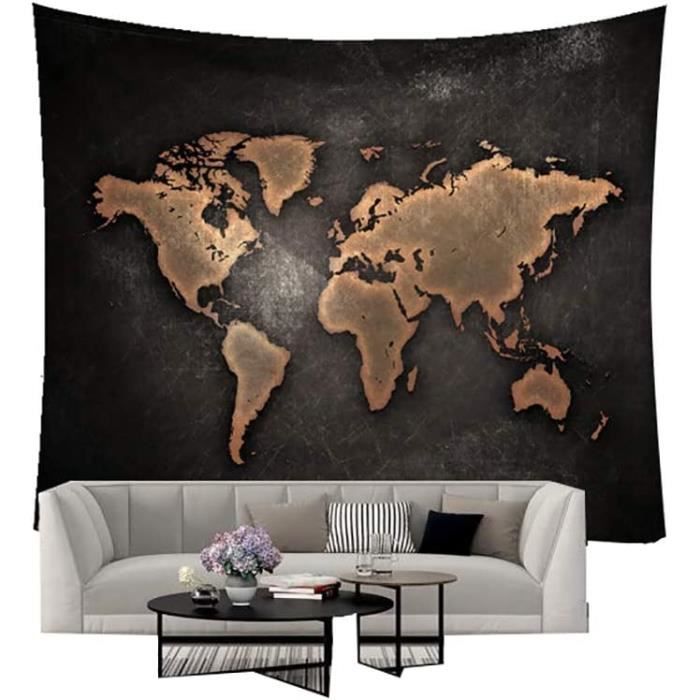 Tapisserie Décoration Murale Carte Du Monde Style Rustique - Tissu Art Print