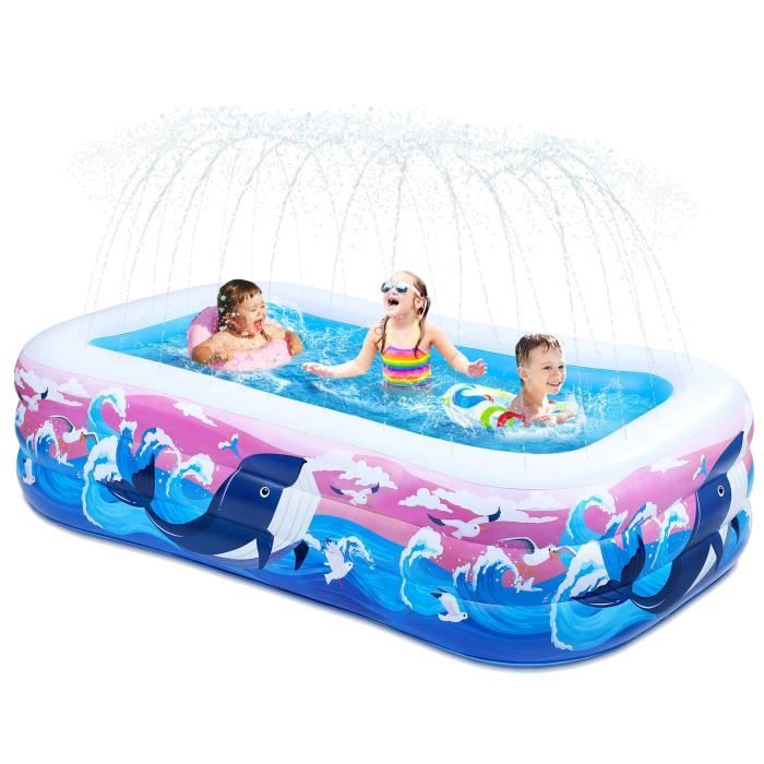 Piscine Bébé Gonflable Requin | Pataugeoire Avec Jet D’Eau + Auvent Solaire | Aire De Jeux Bébé Intérieur/Extérieur Été