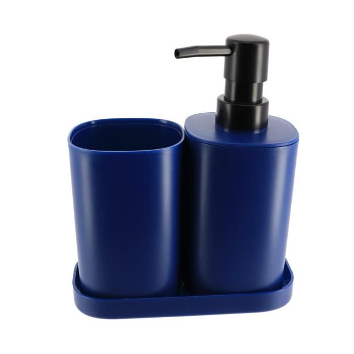 Set d'accessoires de salle de bain beige : Gobelet + Porte savon +  Distributeur de savon + plateau en céramique Azao