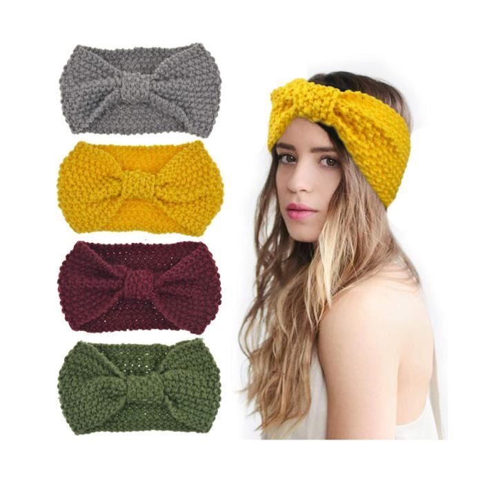 Bandeaux Cheveux Dreshow - Lot De 4 - Tricoté Laine Acrylique - Serre-Tête Chaud Hiver