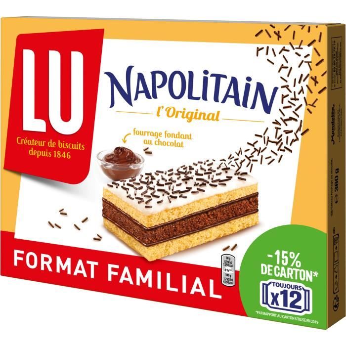 Napolitain De Lu - 12 Sachets du Classique Génoise Moelleuse Fourrée au Chocolat - Format Pocket - (360g)