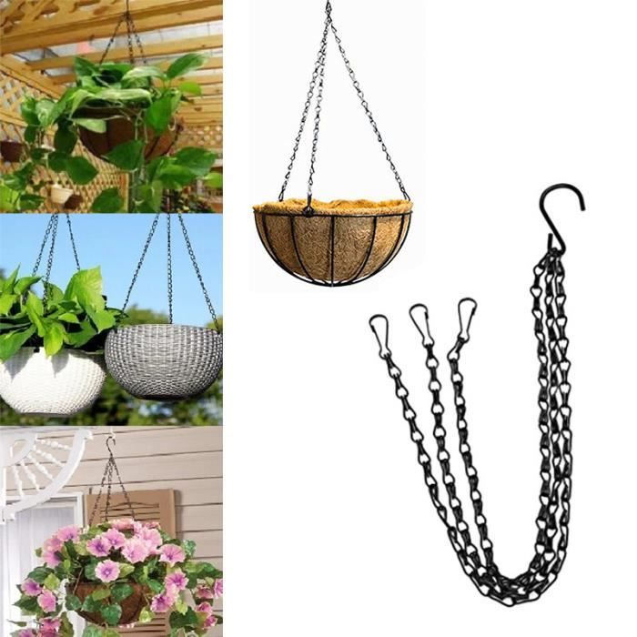 Chaînes De Suspension Pour Pots De Fleurs - 6 Sets Métal Noir Avec Crochets - Longueur 42cm - Jardin Décoration