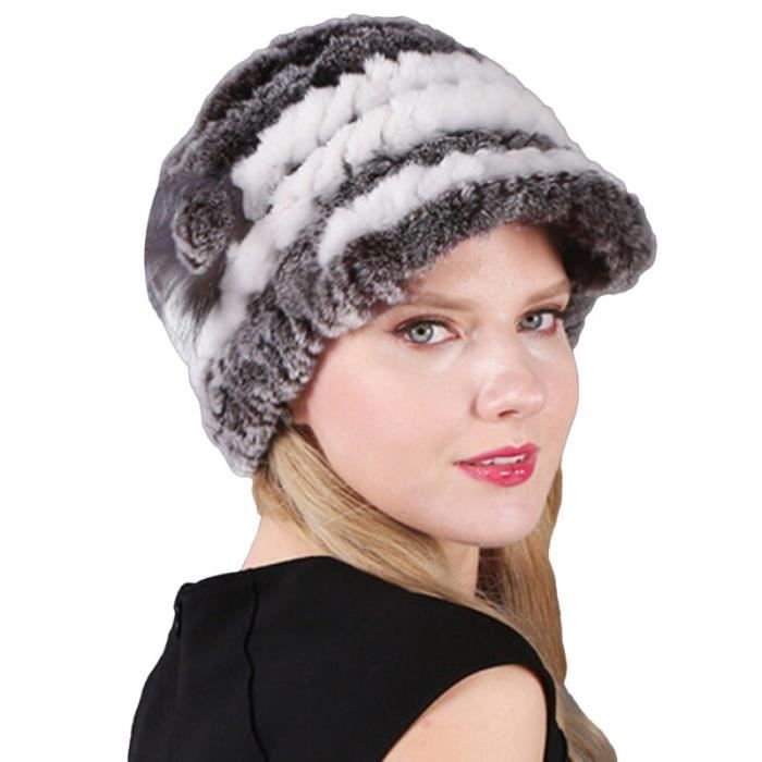 Chapeau d'hiver en fourrure de lapin pour femmes, bonnet à la mode, garde  au chaud, couleur unie, casquette pour adulte