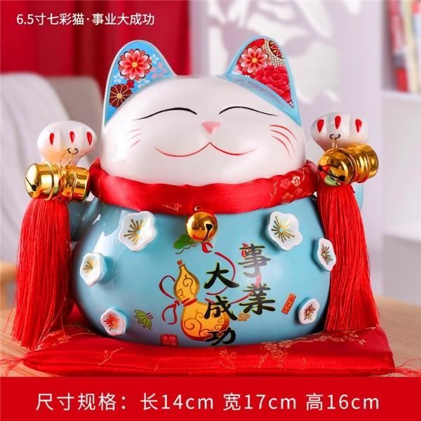 Statue deco,Tirelire en céramique Maneki Neko chat porte-bonheur
