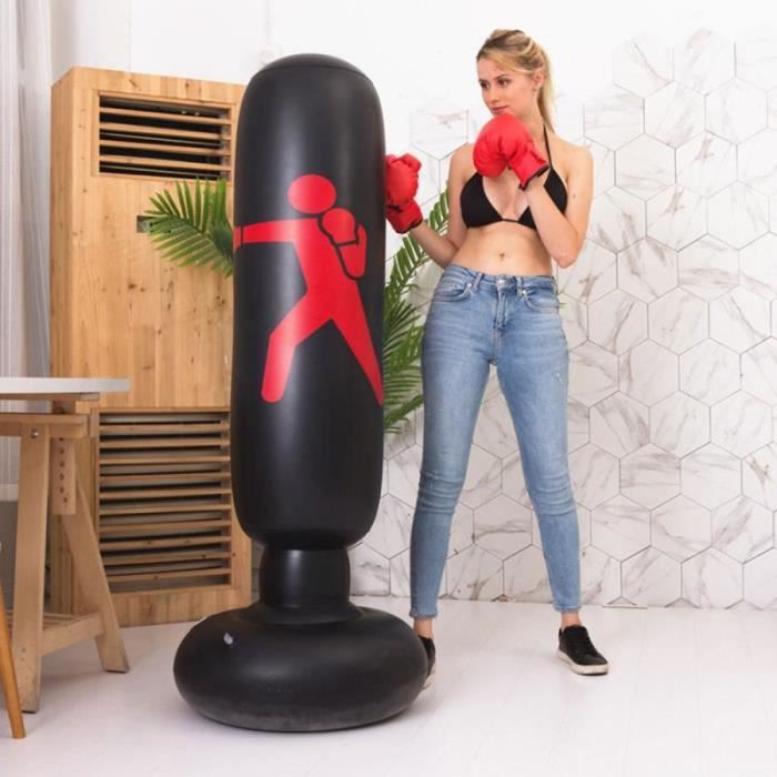 Sac De Frappe Gonflable 160cm - Pied Autoportant Boxe Fitness Rouge