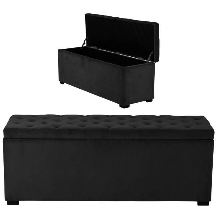 Banquette Coffre Capitonnee Velours Noir Amelie L Achat Vente
