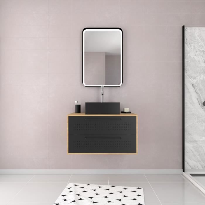 Pack meuble de salle de bain caisson 2 tiroirs + vasque carrée - UBY 80cm