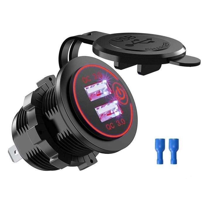 IMESTOU Chargeur Voiture QC3.0 36W Double USB Étanche Avec Voltmètre, Interrupteur Et Fusible 10A - Parfait Pour 12V/24V