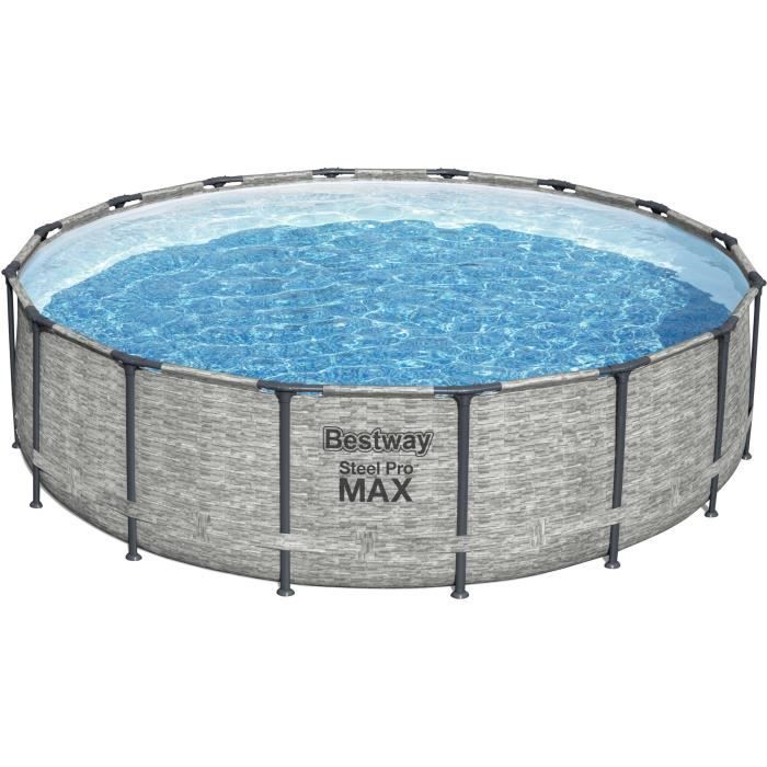 Kit Piscine hors sol tubulaire BESTWAY - Steel Pro Max™ - 488 x 122 cm - Ronde (Livrée avec pompe de filtration, échelle et bâche)