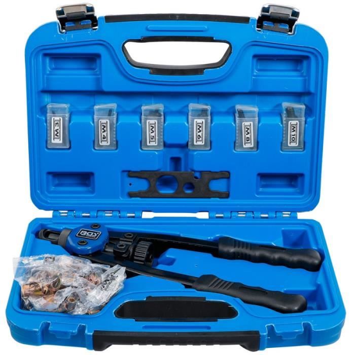 Kit De 7 Pinces à Insert Fileté + 35 écrous - Pour Rivets M3 à M12 - Riveteuse Manuelle Ou Pneumatique - Acier