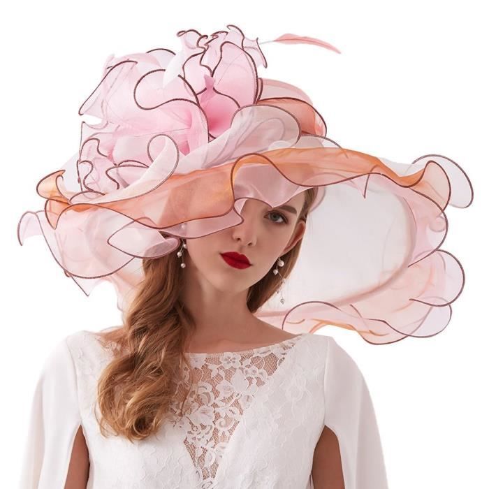 Femme Chapeau Fleur Organza Large Bord Pliable Cocktail Derby Ceremonie Rose Clair Rose Rose Clair Cdiscount Pret a Porter