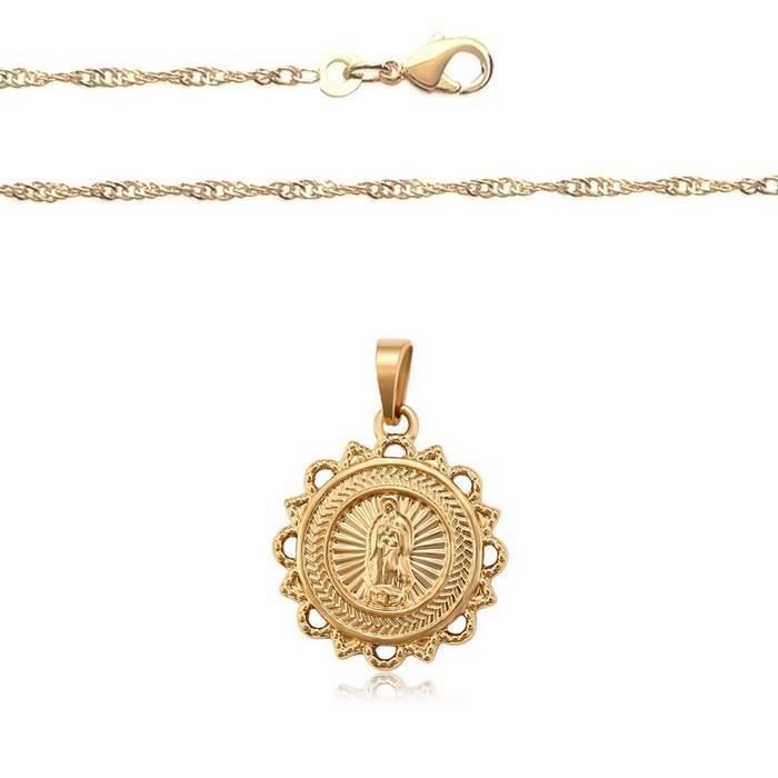 Collier - Femme - Pendentif - Médaille - Vierge Marie - Plaqué Or Jaune 750/1000 - 3 Microns - 45 cm Doré - Achat / Vente sautoir et collier Collier - Femme