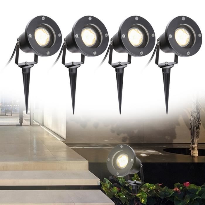 SanGlory Lot 2 Projecteurs Jardin LED GU10 7W – Spots Extérieur IP65 Étanche, Piquet Sol, 800LM Blanc Chaud 3000K