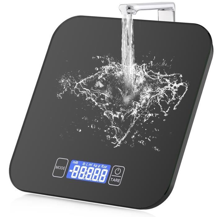 Balance De Cuisine Numérique 15 Kg - Précision 1g - Écran LCD Large - 5 Unités - Recharge USB-C - Plateforme En Verre - 8