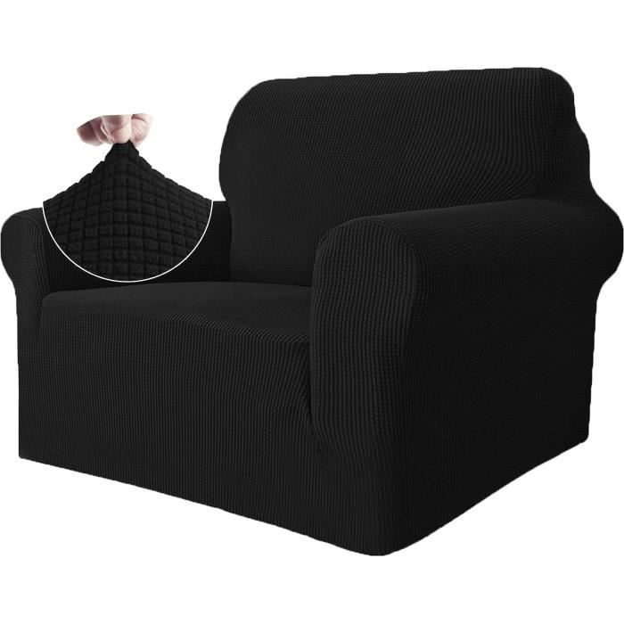 Housse De Canapé 1 Place Avec Accoudoirs - Élastique, Antidérapante, Gris Foncé, Lavable