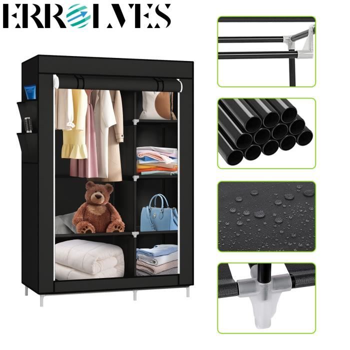 Armoire De Rangement Pliable Noir - 105x45x170 Cm, Toile Non Tissée, étagères, Pour Dressing Ou Débarras