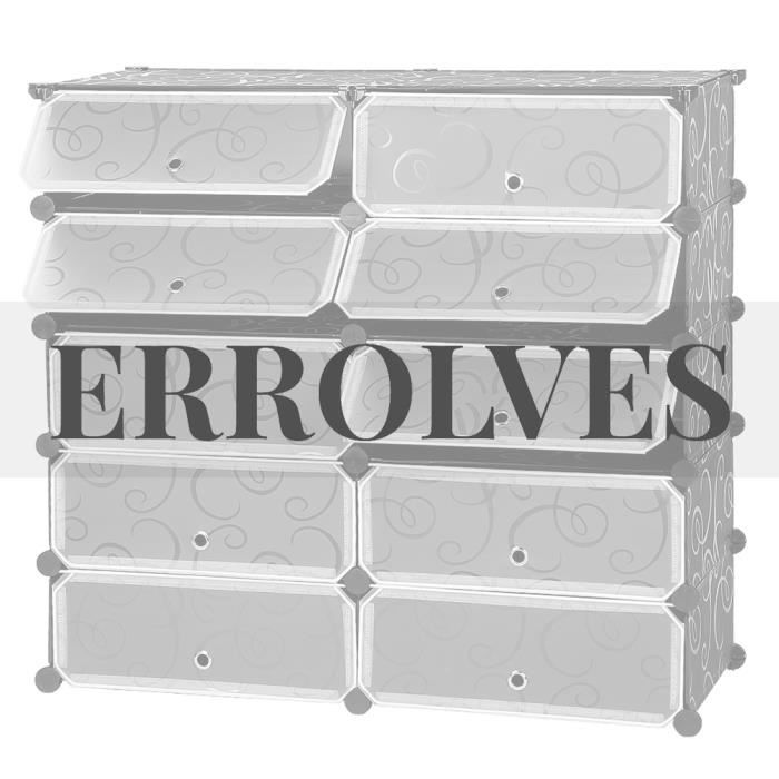 Meuble à chaussures en plastique ERROLVES - 10 Cubes - Noir - 90 x 36 x 88cm