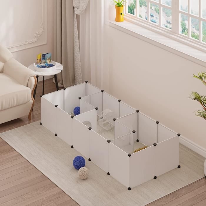 Comparer les prix de EUGAD Enclos Modulable, Cage Cochon d'Inde,Lapin,Hamster, Enclos Intérieur DIY, 175x75x35cm, Blanc+Transparent 0047WL