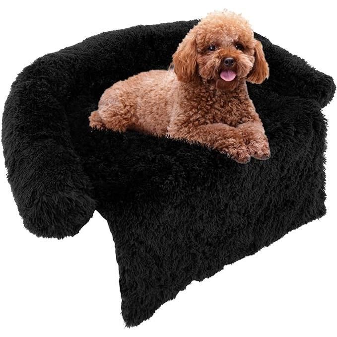 Comparer les prix de GOPLUS Coussin pour Animaux avec traversin Doux, Tapis apaisant en Peluche pour Chien avec Housse Amovible Lavable, Noir, S