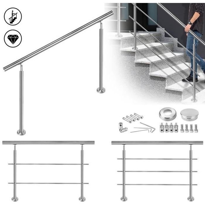 Main Courante En Acier Brossé – Balustrade De Jardin Ou Terrasse – Sans Marque – Neuf