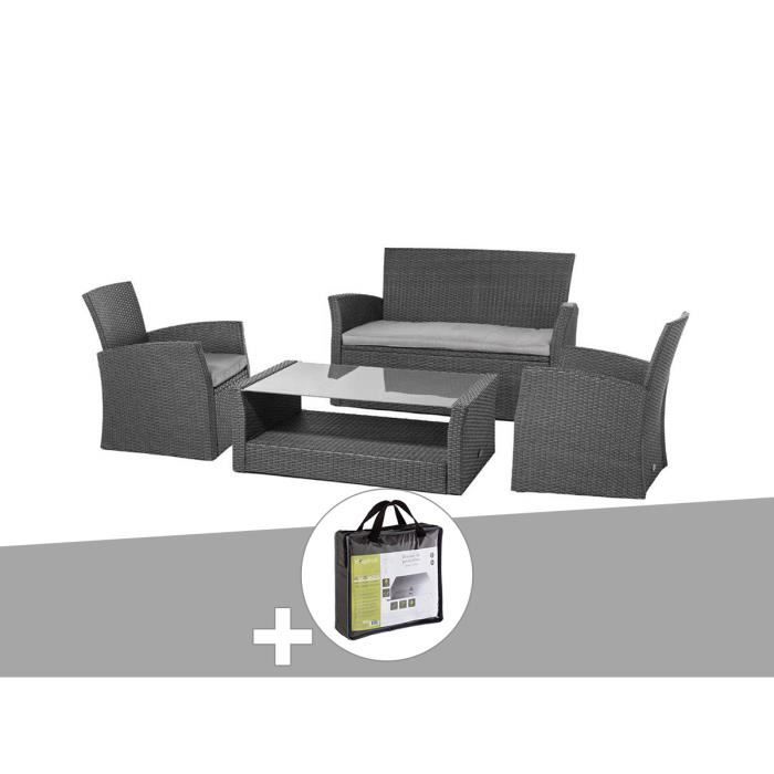 Salon De Jardin En Resine Tressee Bora Bora Gris Avec Housse De