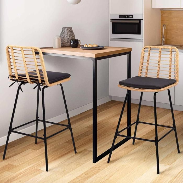 IDMARKET Lot de 2 tabourets de bar SUMMER effet rotin pied métal noir IDMARKET Lot de 2 tabourets de bar SUMMER effet rotin pied métal noir