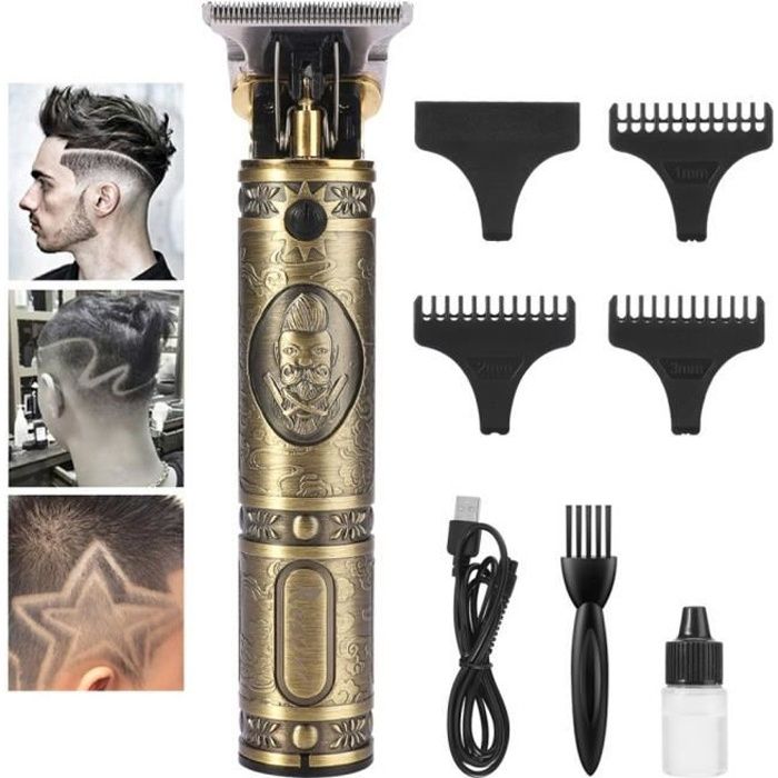 Tondeuses à tête chauve Nouveau Kit de toilettage électrique-Tondeuse à cheveux sans fil T-Blade -Avec huile lubrifiante