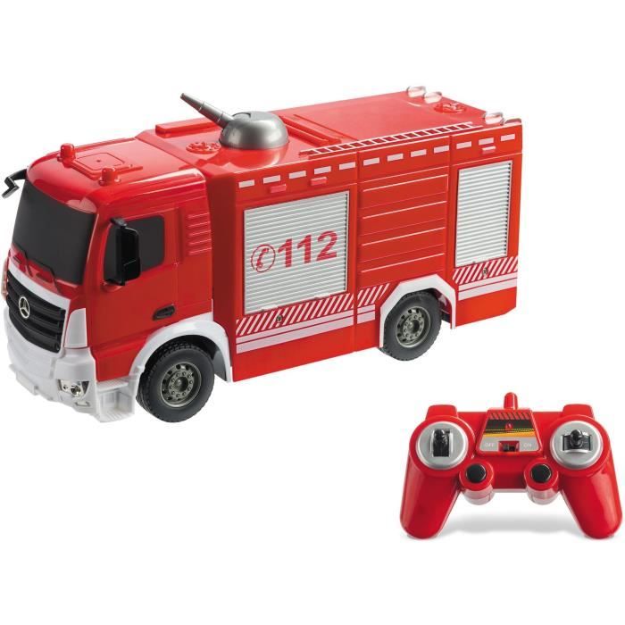 véhicule radiocommandé mercedes antos camion pompiers 1:26ème avec effets lumineux