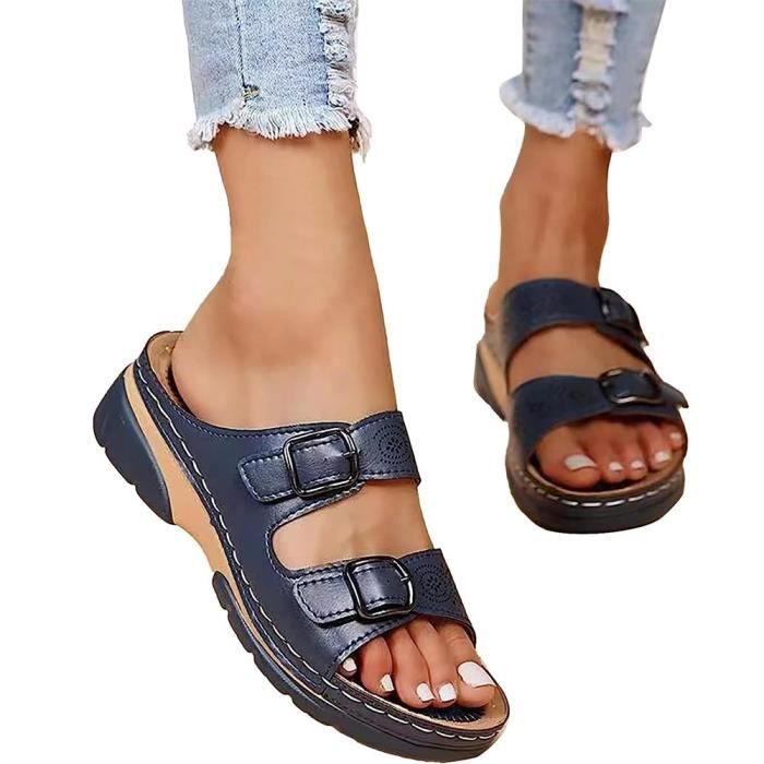 Sandales Compensées Femmes été - Orthopédiques, Confortables, Antidérapantes - Pour Marche, Plage, Quotidien - Design Bohème