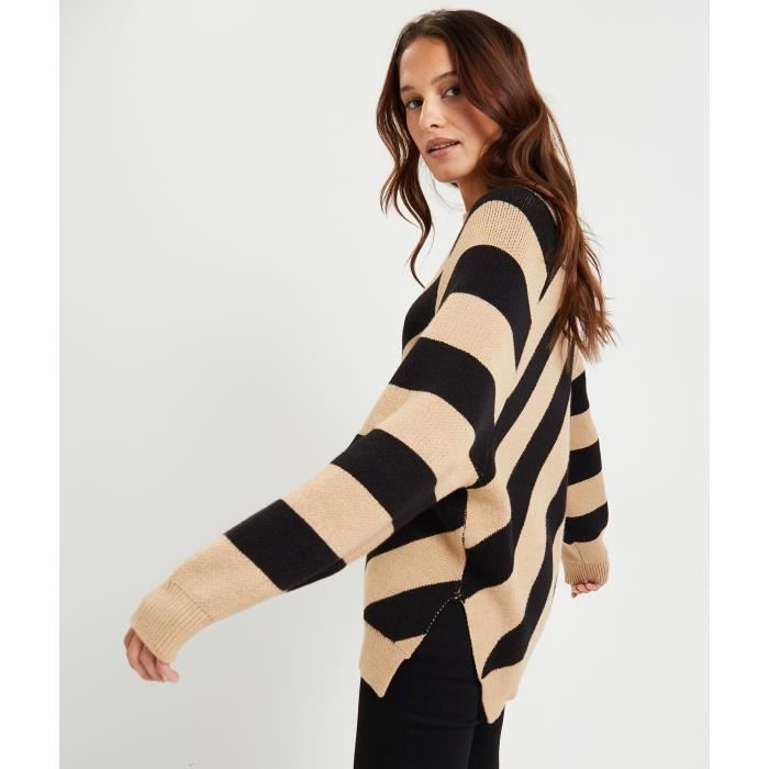 GRAIN DE MALICE Pull color block femme Marron fonce Cdiscount Pret a Porter