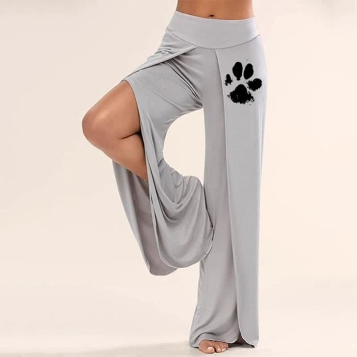 Pantalon de yoga fluide pour femmes décontracté à patte de chien large  jambe fente latérale Gris PANTS001 Gris - Cdiscount Prêt-à-Porter