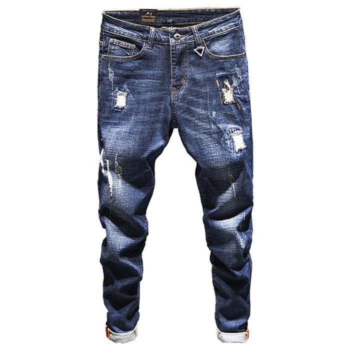Jeans homme pantalon court d chir la mode Jean slim r tro