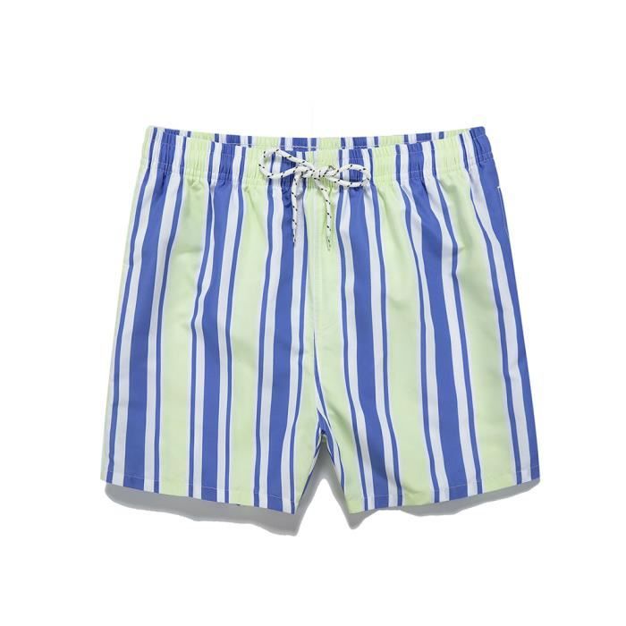 Short de Bain Homme Plage Sport Taille Elastique Lache Rayure Sans Repassage Sechage Rapide Bleu vert Cdiscount Sport