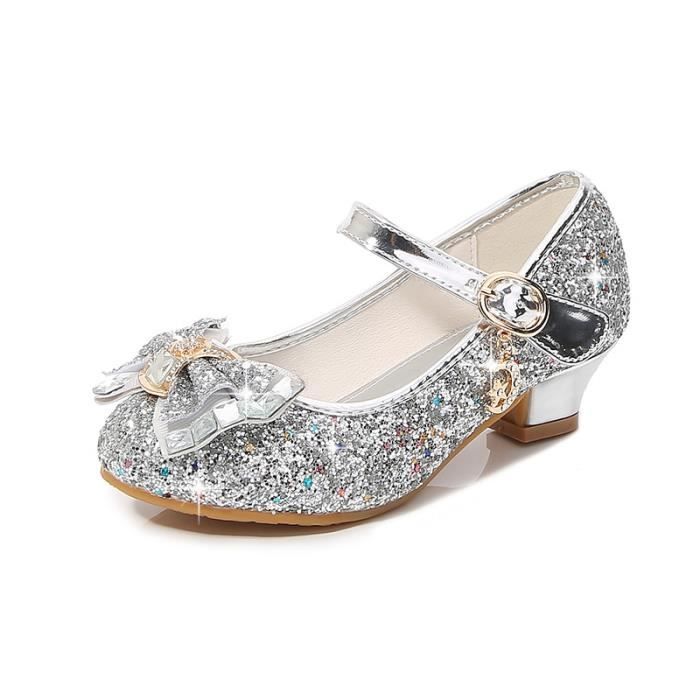 Babies Chaussures de Princesse Fille-Femme Talons Hauts Paillettes Nœuds  papillons - Argente Argente - Cdiscount Chaussures