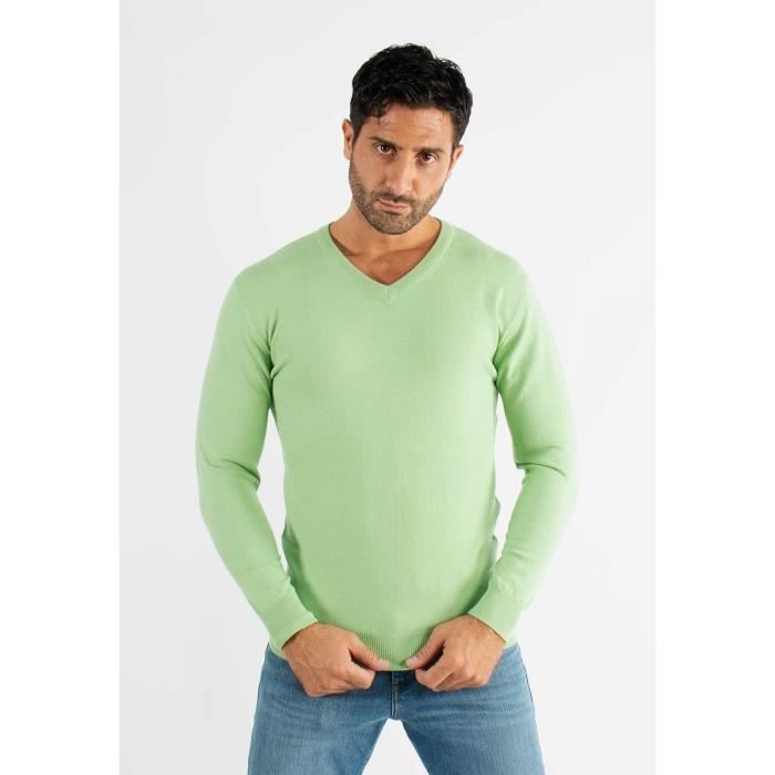 Pull col V Vert Homme