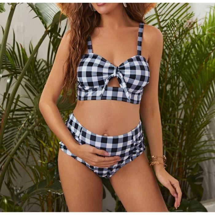 Maillot de Bain 2 Pieces femme enceinte Tankini Ensembles Maillots Push Up Bikini Set treillis Gris Gris Cdiscount Pret a Porter