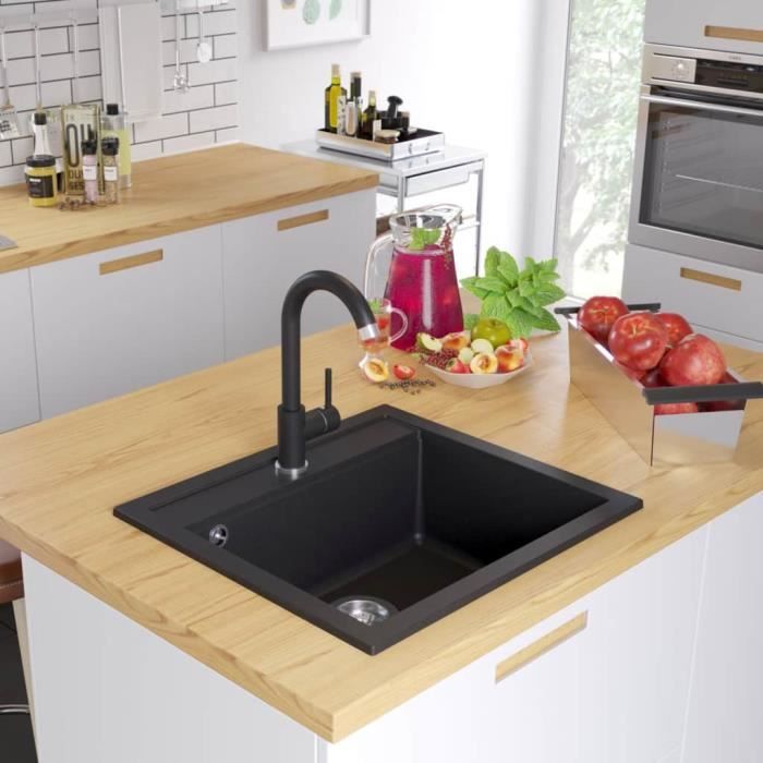 evier de cuisine lavabo de cuisine en granit bac unique noir cdiscount bricolage