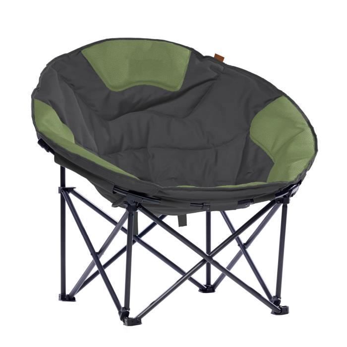 Skandika Moonchair Deluxe XXL - Siège Fauteuil de Camping Pliable - Cadre Acier - Robuste- Jusqu' à 150kg - Gris/vert