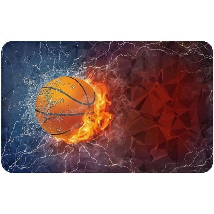 Tapis Rond De Basket-ball - Diamètre 80 Cm (31,5 Pouces) - Microfibre Orange, Antidérapant - Décoration Chambre Garçon, Salle De Jeux