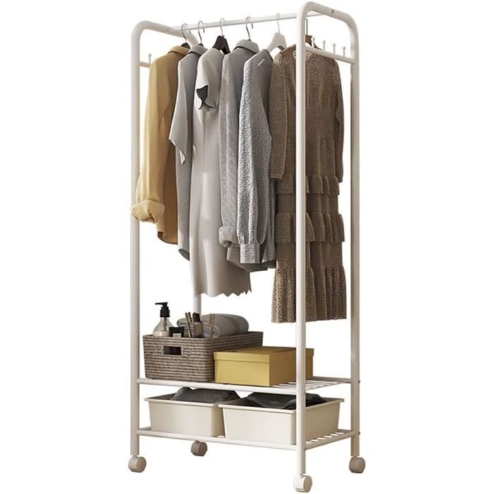 Portant à Vêtements Bambou Sur Roulettes - 160x80x40 Cm - Capacité 35kg - Double Tringle - Mobile