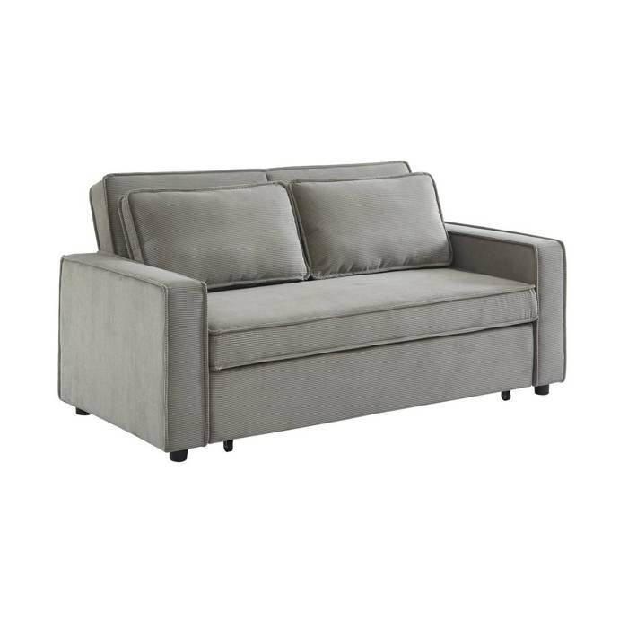 sweeek Canapé convertible 2 places gris clair velours côtelé banquette lit CHILL sweeek Canapé convertible 2 places gris clair velours côtelé banquette lit CHILL