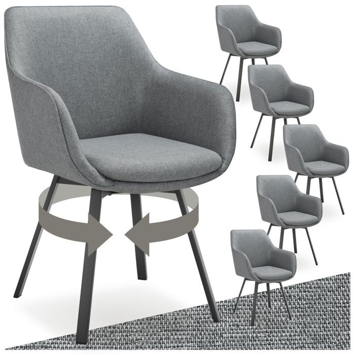 Chaise - TECTAKE - Lot de 6 fauteuils ALICON pivotants et rembourrés avec accoudoirs et dossier 57 x 59 x 88 cm - Gris anthracite
